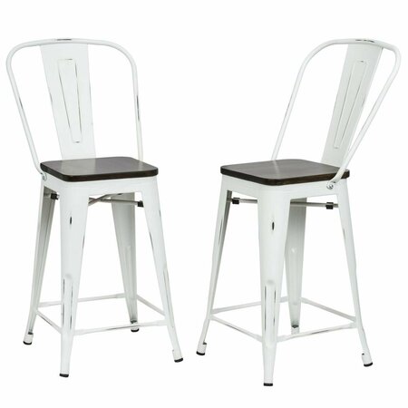 GUEST ROOM 24 in. Ash Wood Seat Counter Stool Matt White & Elm - Set of 2 GU2549249